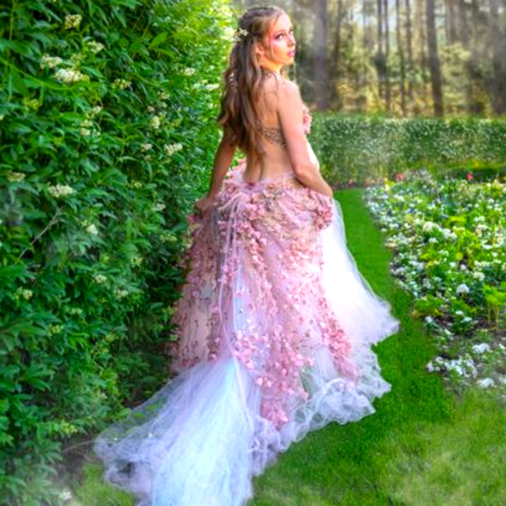 "TUSCANY" Blush & Rose Gold Floral Lace Tulle Wedding Ballgown Set